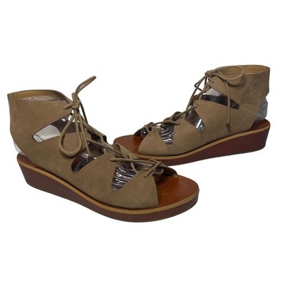 Lucky Brand Sandals Hipsta Tan Suede Leather Caged Lace Up Boho Hippie Casual 10