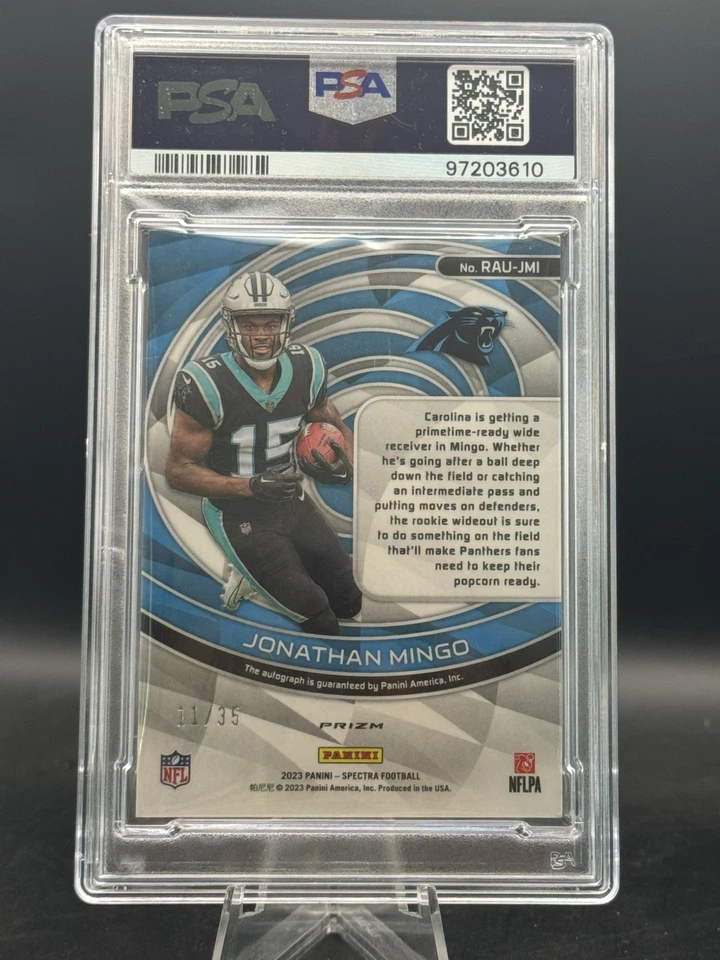 Jonathan Mingo 2023 Panini Spectra Rookie Auto Neon Green Scope /35 PSA 9 - Image 2 of 2
