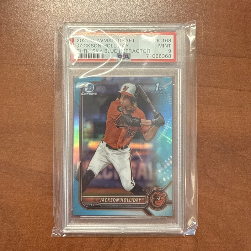 2022 Jackson Holliday 1st Bowman Draft Chrome Sky Blue Refractor Orioles PSA 9