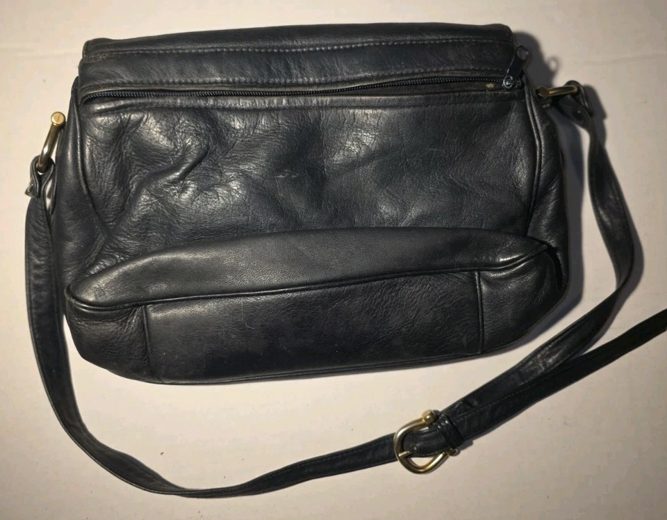 De Colección Valerie Stevens Cuero Negro Bandolera Bolso de Hombro Cartera Imán Solapa Multi Foto 2 de 4