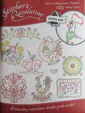 Stitcher's Revolution FOLKSY FARM Iron On Embroidery Transfer Pattern 23 Redwork
