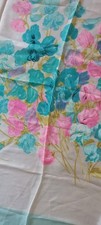 Vtg. All Silk Scarf Pastel Blue  White  Florals, Silk Scarf Hand Rolled Edges
