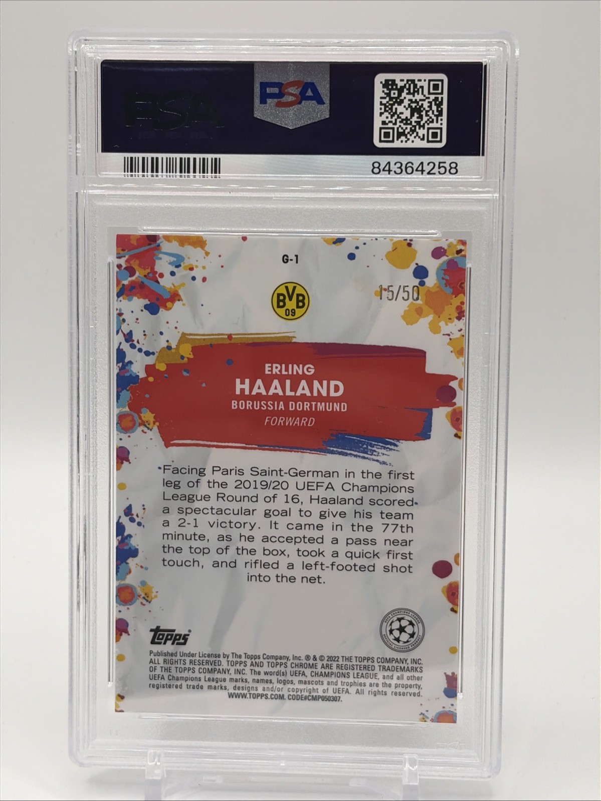 ERLING HAALAND 2021 TOPPS CHROME PSA 9 GOLD GOLAZO /50 view 2