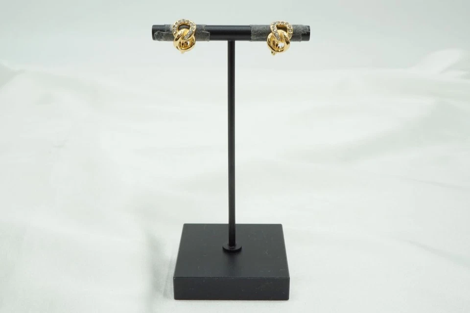 Christian Dior Vintage Mini Pendientes Estrás Cadena Motivo Oro 4184j Foto 3 de 4