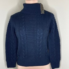 Zara Knitwear Sweater 9-10 Years Girl Button Turtleneck Cable Knit Elbow Patches