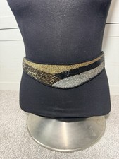 Vintage 80s Glam Wave Pattern Beaded Cinch Waist Belt Art Deco 35  Waist
