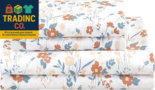 Floral Full Sheet Set, Orange Flower Printed Bed Sheets - 4 Piece Soft Microfibe