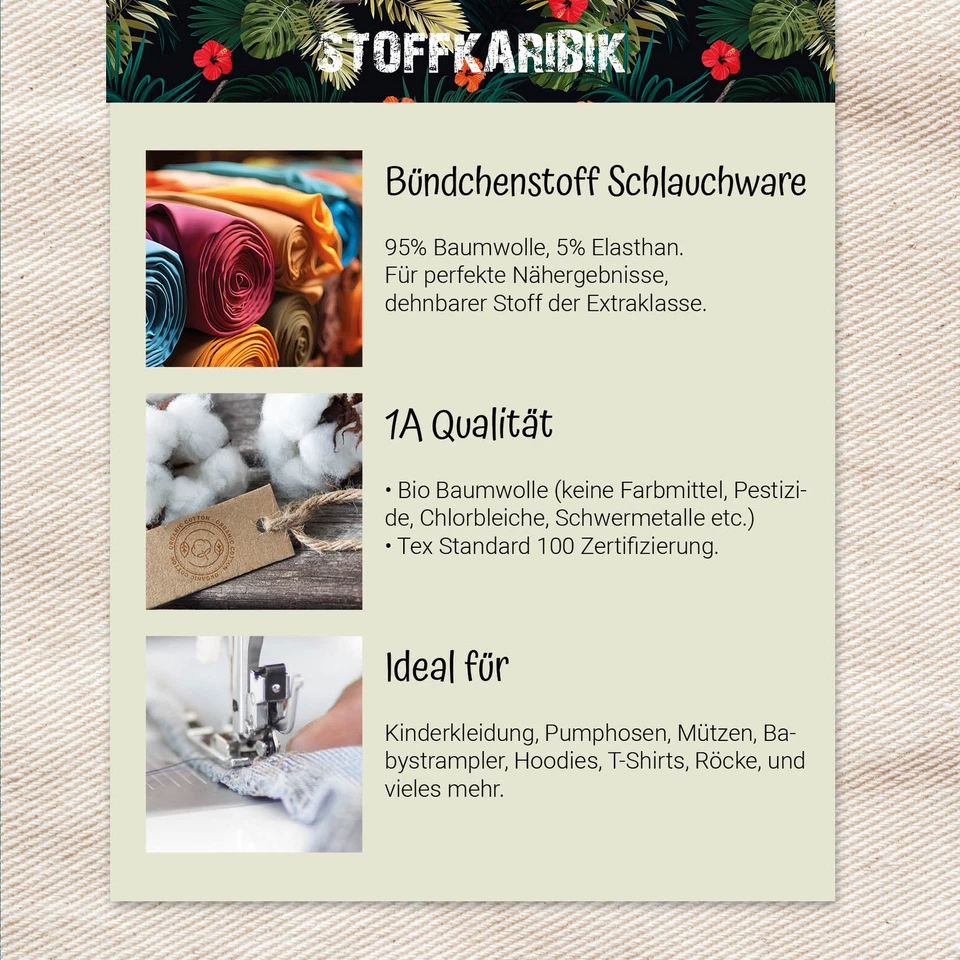 Bündchenstoff Meterware Bio + GOTS Bündchen Jerseystoff Nähen Kinder Schlauch - Bild 3 von 4