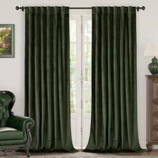 Olive Green Velvet Curtains 84 Inch Length Thermal Insulated Blackout Curtains