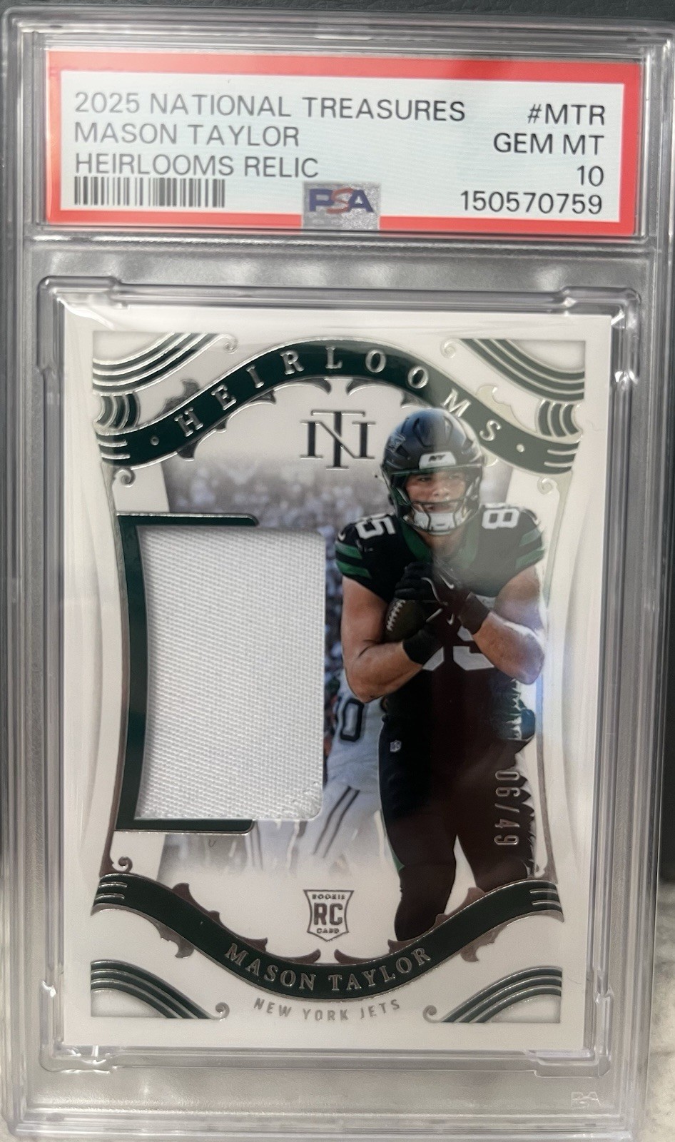 Mason Taylor Panini National Treasures Tremendous Treasures Relic #MTR Base