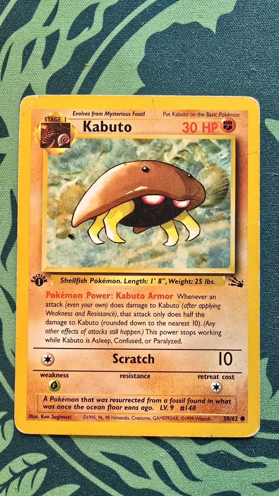 Kabuto 50/62 Common Fossil 1999 Pokemon 1st Edition Damaged