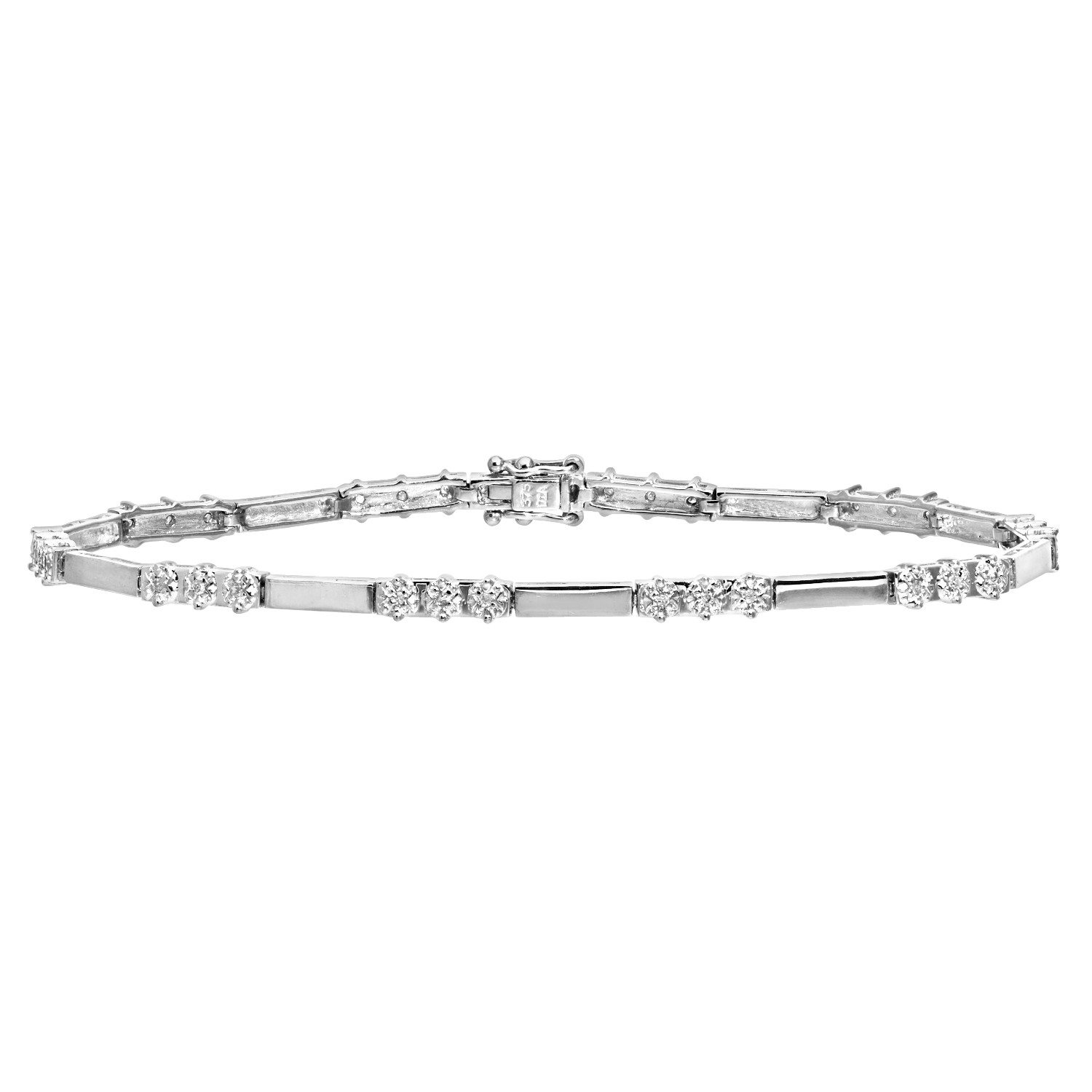 9ct White Gold Jewelco London Round 10pts Diamond Trilogy Tennis Bracelet