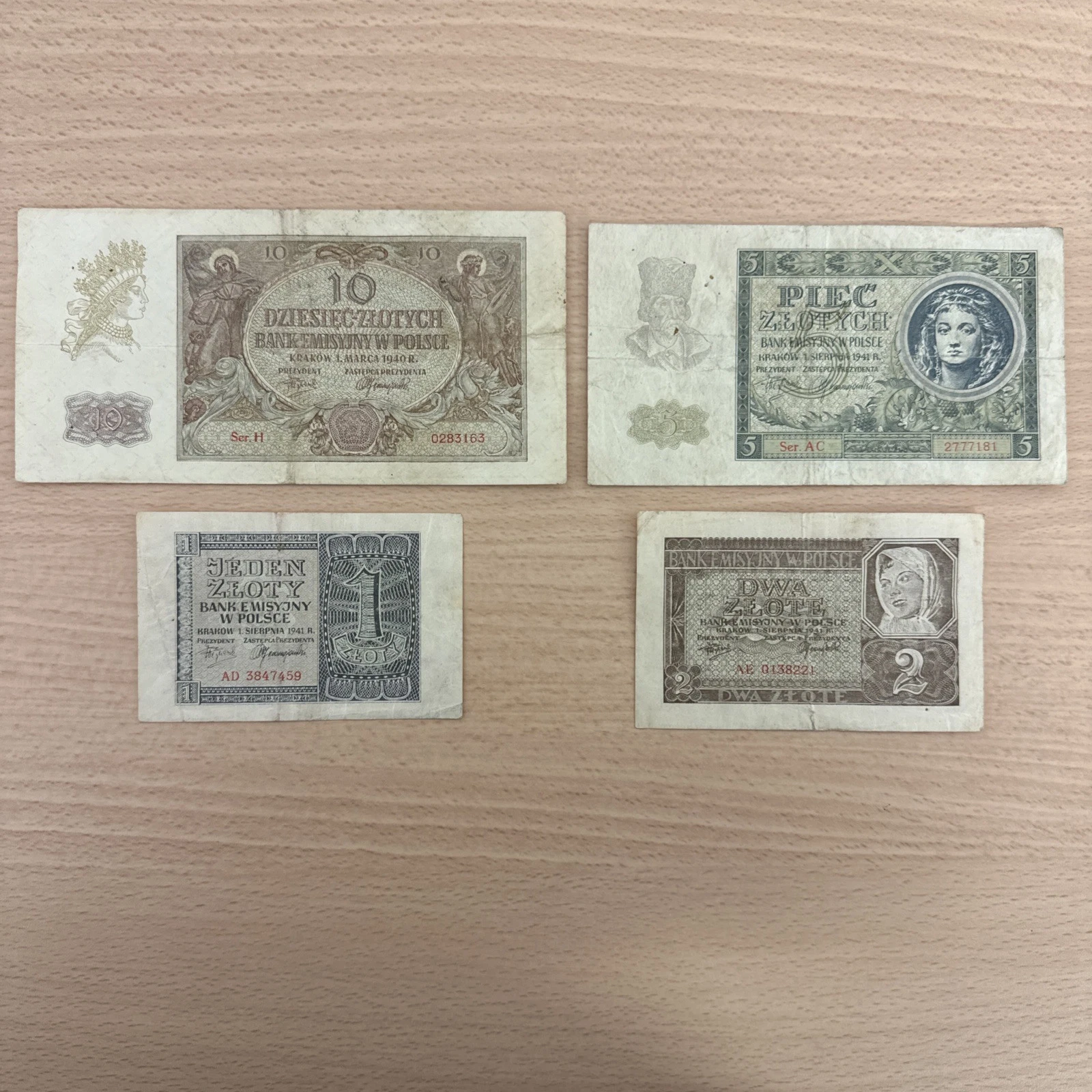 Lot De Billets Pologne 1 Zloty / 2 Zlote / 5 Zlotych / 10 Zlotych 1940 1941