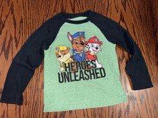 Boys 5T Paw Patrol Long Sleeve Raglan Tee Shirt Green Nickelodeon Chase Marshall