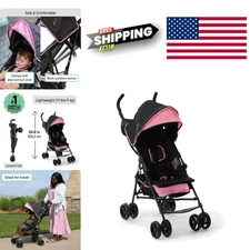 Lightweight Pink Umbrella Stroller with Compact Fold and Multi-Position Recline