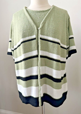 White Stag Plus 22W Attached Cardigan/Tank S/S Celedon Green Blk/White Stripes
