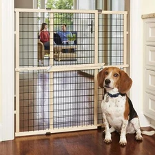 WIRE MESH GATE Extra Wide Wooden Safety Fence Baby Pet Hardwood 37 Inch MYPET