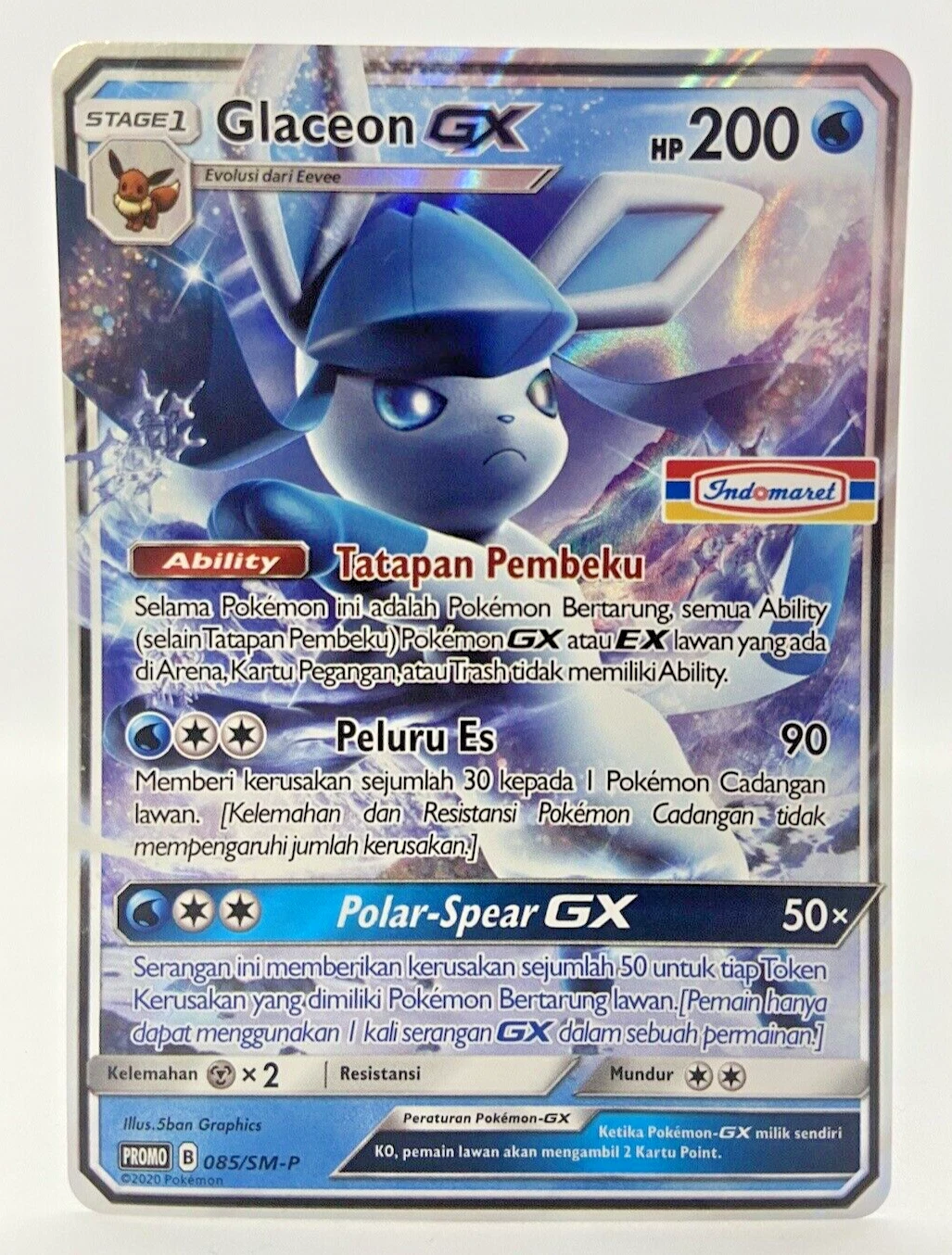 Special Pokemon TCG Indonesia Glaceon GX PROMO 085/SM-P Indomaret Stamp