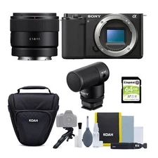 Sony Alpha ZVE10 APS C Black with 11mm F1.8 Lens and Content Creator Kit