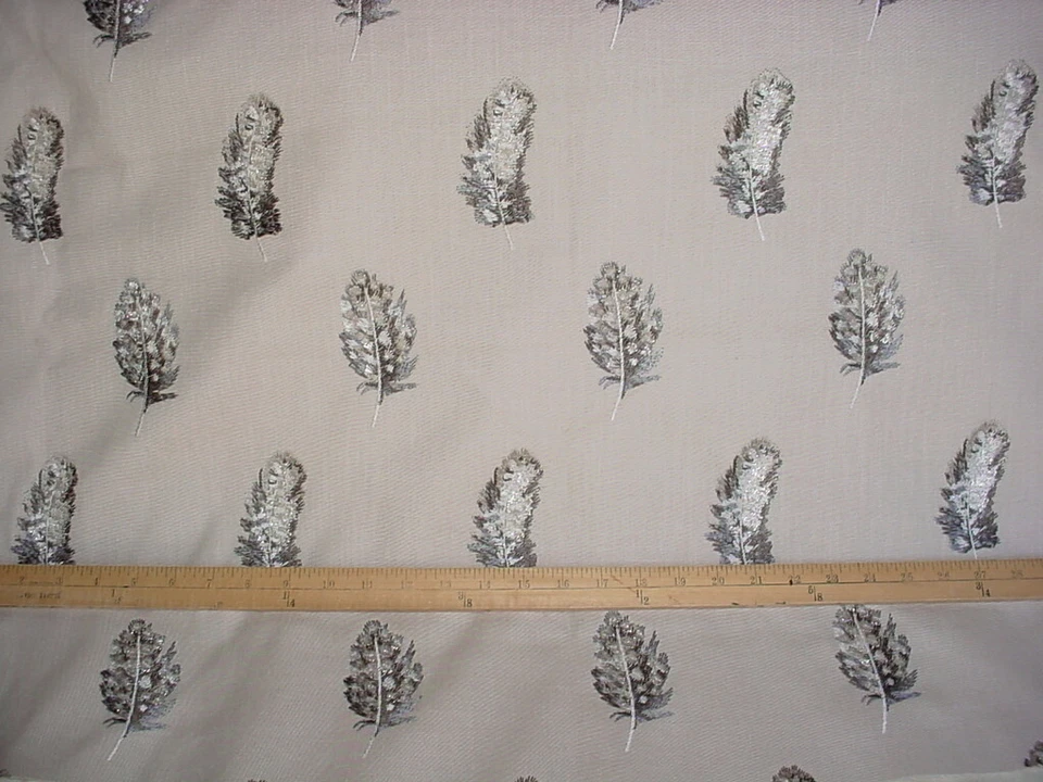 Clarke & Clarke F1082 Plumis Charcoal Emboidered Feather Upholstery Fabric - Image 2 of 3