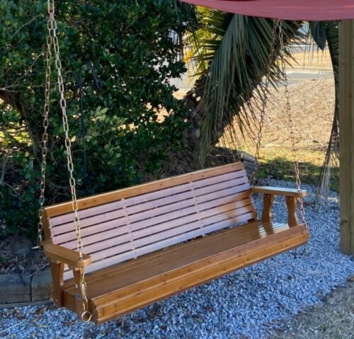 5 ft Wooden Porch Swing Bench Outdoor Patio Garden Hanging Brown Wood Seat