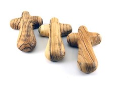 3 Pcs Olive Wood Hand Holding Crosses 4.5" Hand Made Holy Land Jerusalem