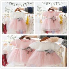 Toddler Baby Girls Short Sleeve Tulle Tutu Dress Rose Flower Princess Dresses