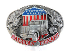 American Trucker Enameled Metal Belt Buckle Flag New
