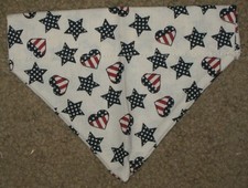 Patriotic 4th July Dog Bandana Hearts Stars - white - 5 sizes XS-XL