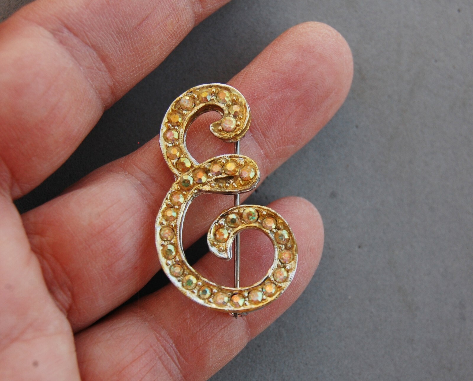 Letter Initial Monogram "E" Script Rhinestone Pin… - image 1