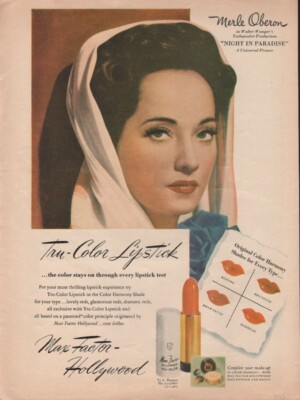 1945 MAX FACTOR HOLLYWOOD TRU COLOR LIPSTICK MERLE OBERON ACTOR MOVIE 18687