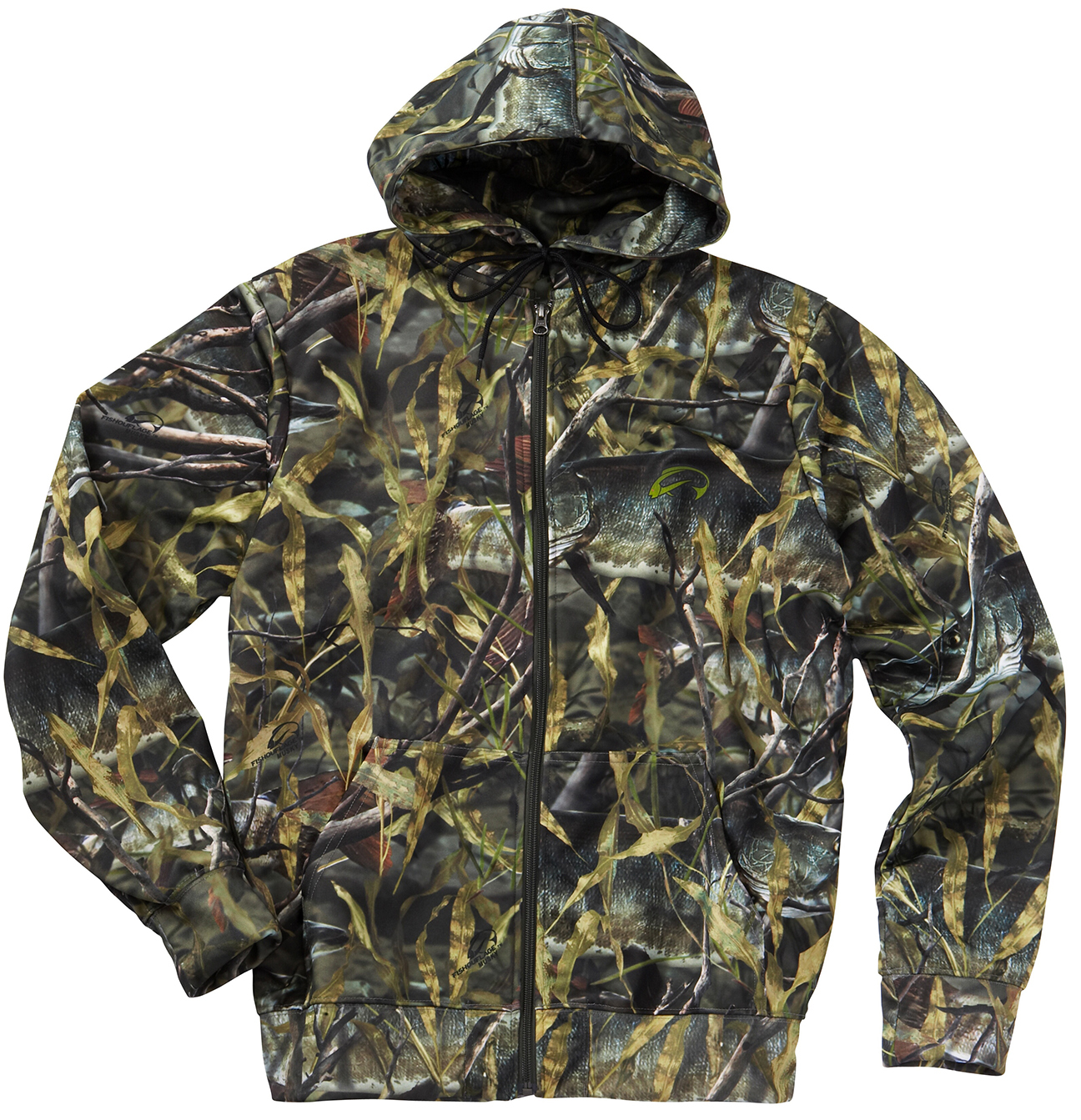 Толстовка с капюшоном для рыбалки Fishouflage на молнии - Камуфляжный узор мускусного цвета - Размер M