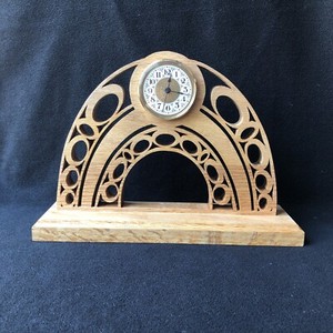 Desk Mantle Clock Wood Hand Carved Scroll Work Handmade Battery-Operated UNIQUE!