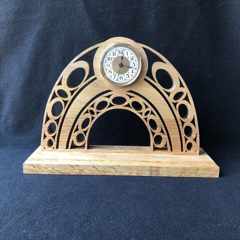 Desk Mantle Clock Wood Hand Carved Scroll Work Handmade Battery-Operated UNIQUE!