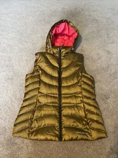 Eddie Bauer 650 80% down Hooded Vest No Faux Fur Zip Pockets Brown Medium
