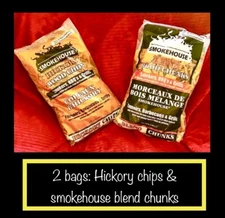 2 BAG LOT Smokehouse Smoker wood chips:Hickory Chips & Blend Chunks 1.75lb 242cu