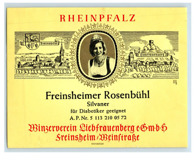 1970s-80s Freinsheimer Rosenbuhl Silvaner German Wine Label Original S33E