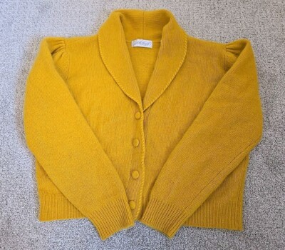 Lord Taylor Wool Angora Cardigan Sweater Yellow Soft Large Long