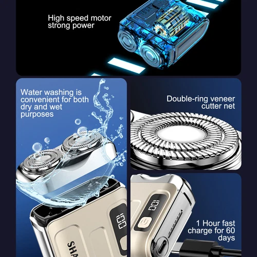 Portable Electric Rotary Dual Ring Shaver,Waterproof with Power Display Beard AU - Picture 6 of 15