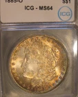 1885 O Morgan Silver Dollar - BU, ICG MS 64, Colorful tone obv, VAM 9, 5321
