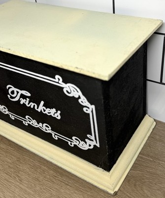 Vintage Wooden Trinket Box Cottage Shabby Chic Jewelry Storage Black