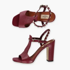 VALENTINO 'Rockstud' Red Leather Strappy Sandal Heels (38.5)