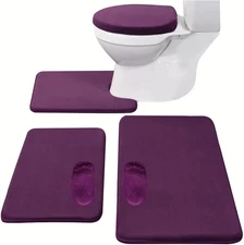 Memory Foam Bath Mat Set 4 Piece with Toilet Lid Cover and Rug Sets Combo, Bath 