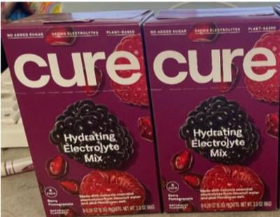 (2) Cure Hydration | Plant-Based Electrolyte Box of 8 Packets Berry Pomegranate