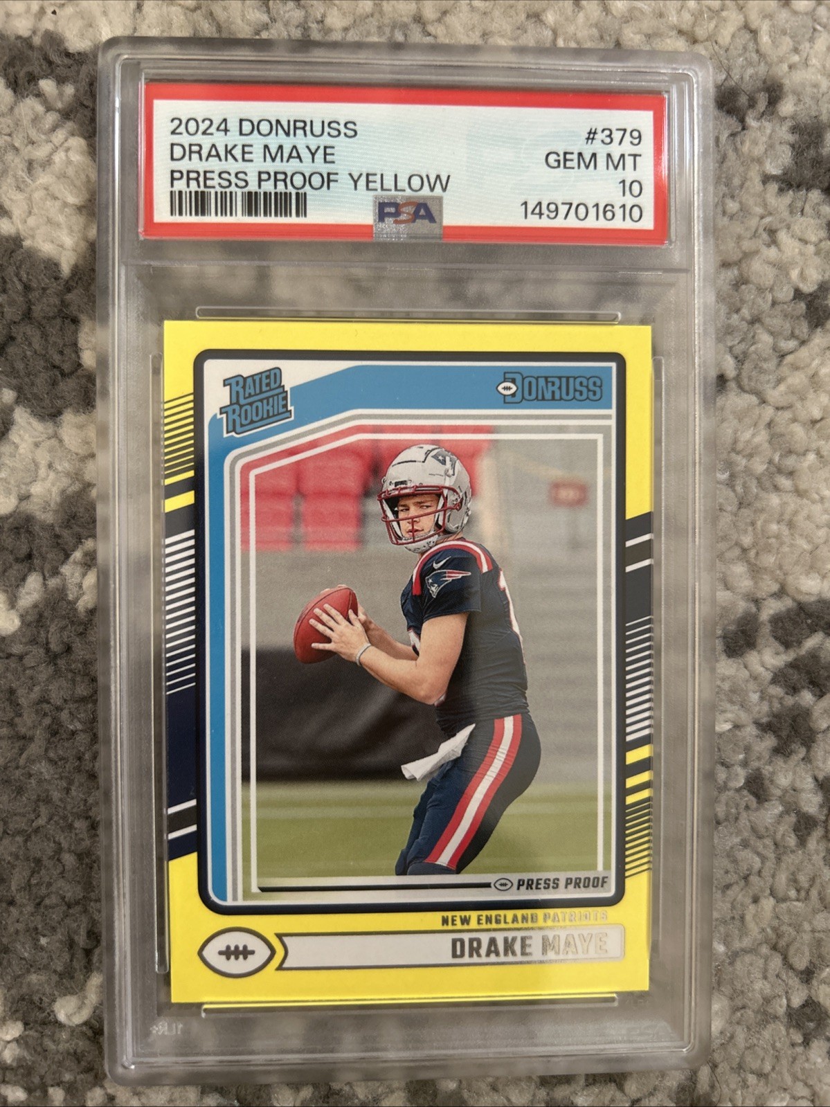 Drake Maye PSA 10 2024 Panini Donruss Rated Rookie #379 Press Proof Yellow RC