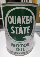 VTG Quaker State Motor Oil Can Empty Metal 1 Qt SAE 10 Opened 
