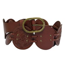 Lucky Brand Women's Large Floral Embossed Brown 100 Leather Belt Circles NWT