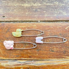 Lot of 3 Vintage Safety Baby Diaper Pins Duck Hong Kong Pig