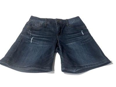 Democracy ''Ab''solution Denim Shorts Womens 2 Dark Wash Distressed Stretch Button
