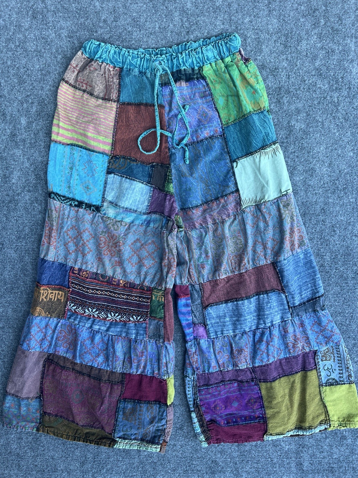 Kathmandu Imports Patchwork  Drawstring Pants Wid… - image 2